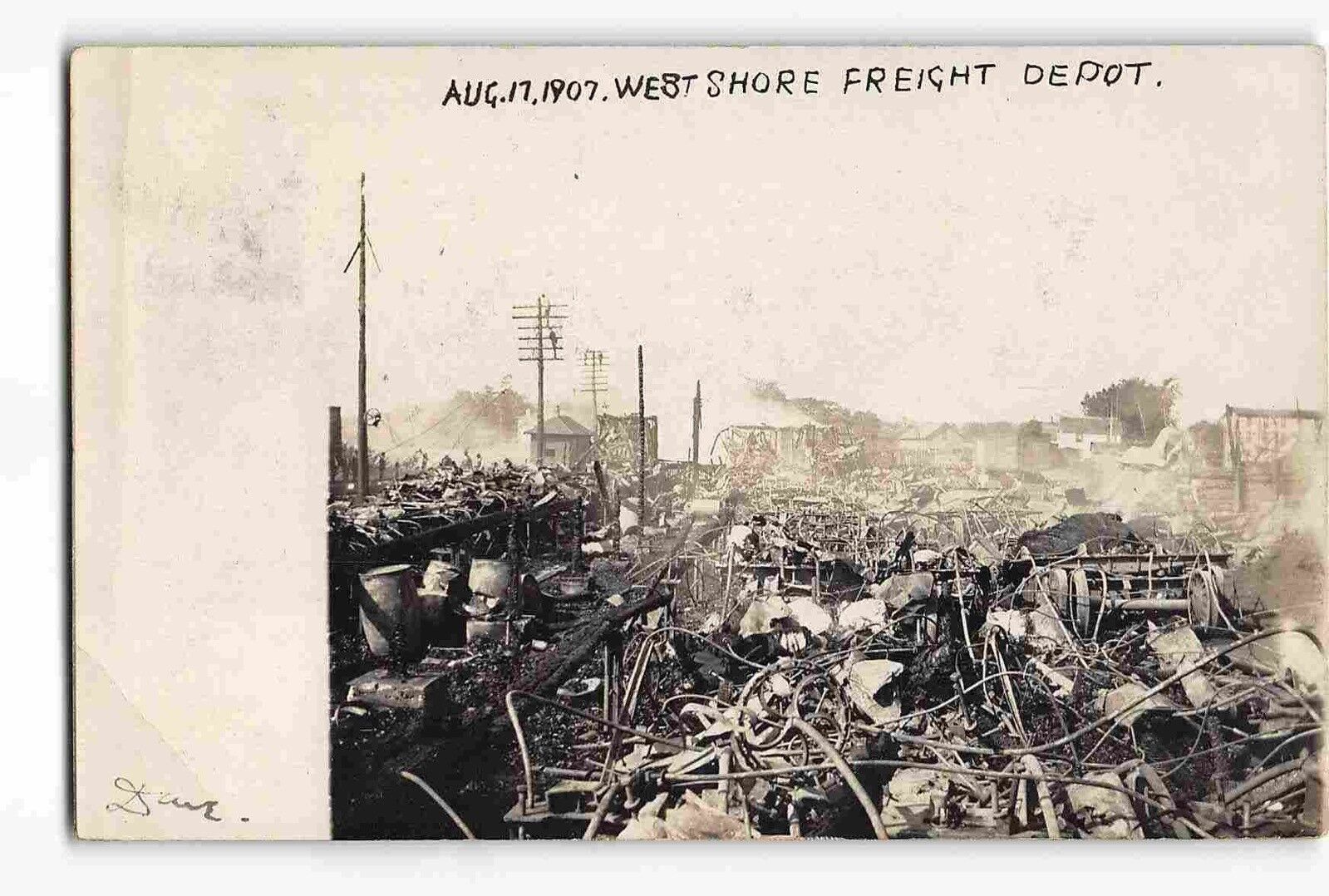jwj23b WEST SHORE FREIGHT DEPOT FIRE 8/17/1907 KINGSTON NY RPPC/postcard 1907 PM