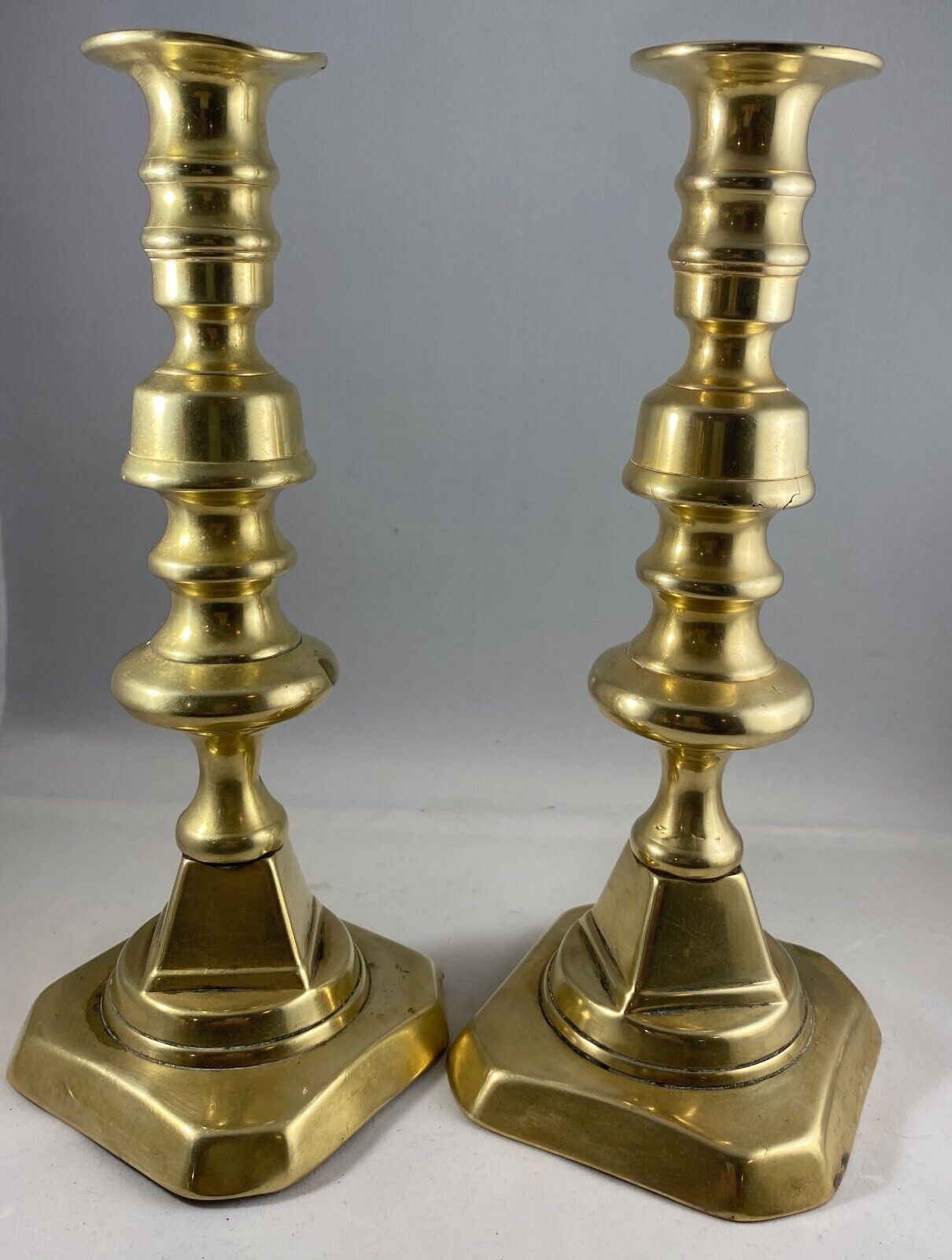 Pair of Antique Brass Candlesticks - 10\