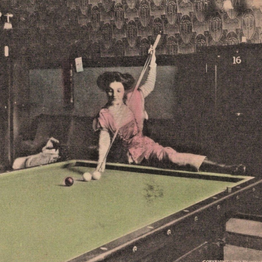 1900s Spinks Billiard Chalk Young Woman Girl Playing Pool Table Game Postcard