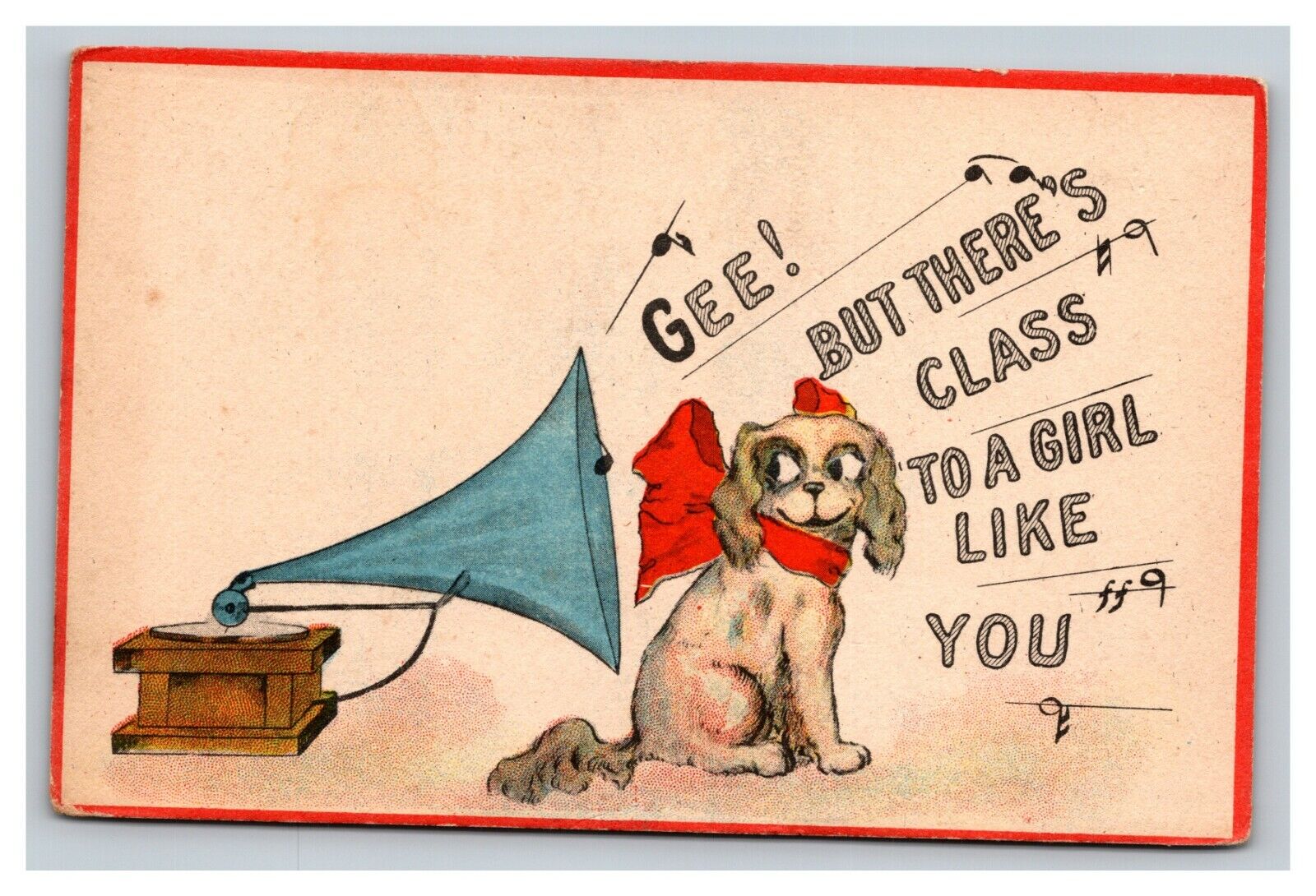 Vintage Early 1900\'s Postcard Comic Dog Listening to a Victrola UNPOSTED