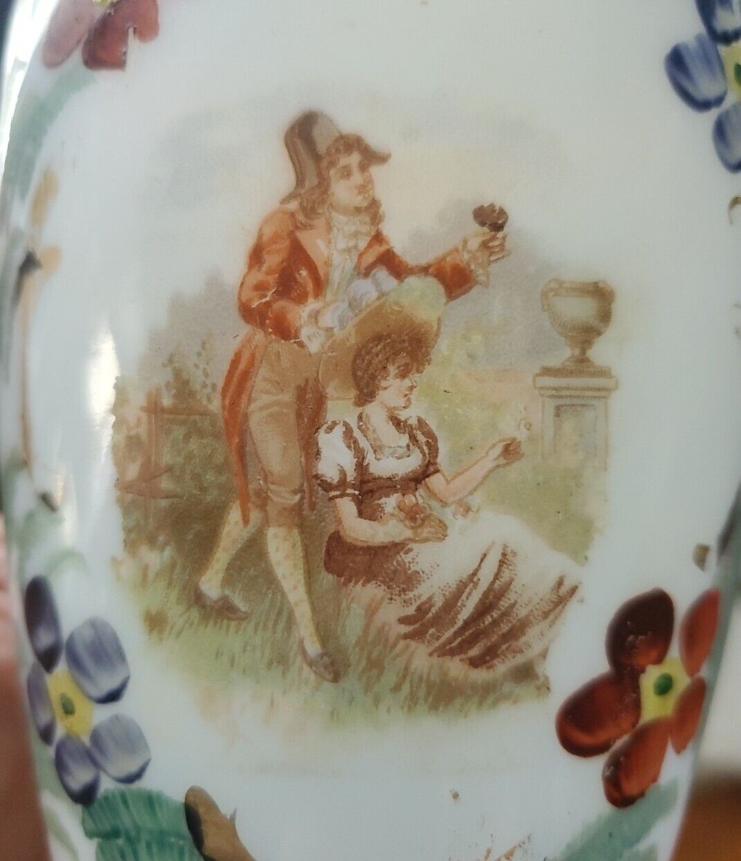 Antique Vase Victorian Bristol Opaline Floral Hand Blown Art Glass Enamel 