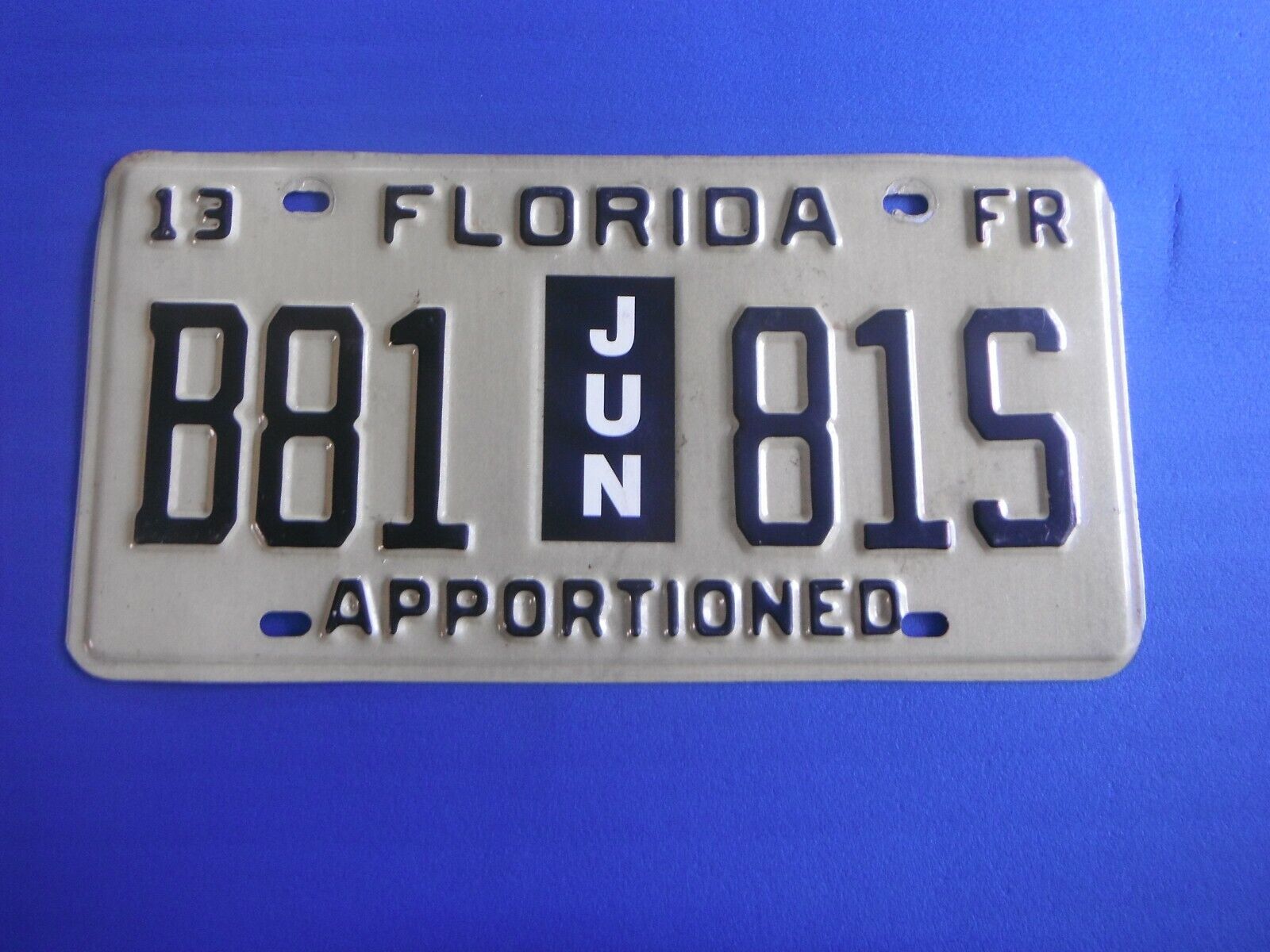 2013 Florida Apportioned License Plate Tag