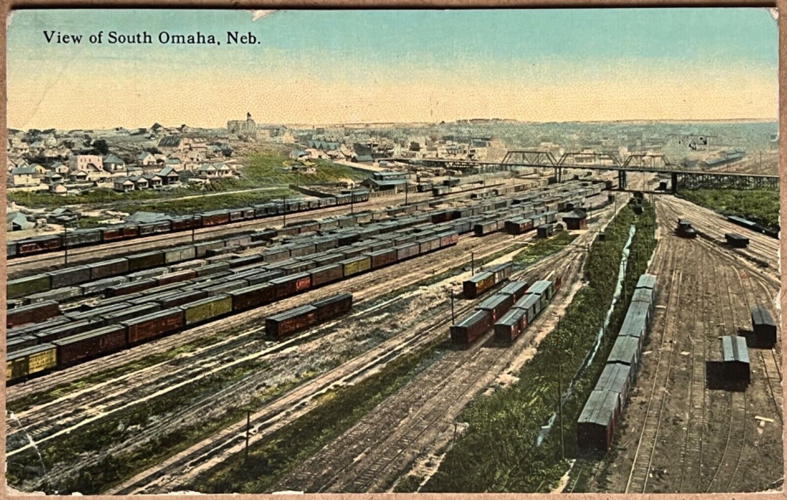 South Omaha Nebraska Railroad Yard Trains Union Depot Antique Postcard c1910