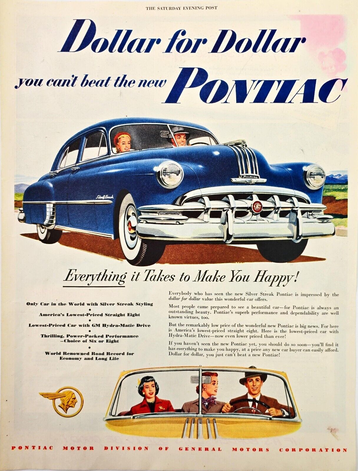 Pontiac Silver Streak Styling January 1950 Vintage Print Ad 10x13