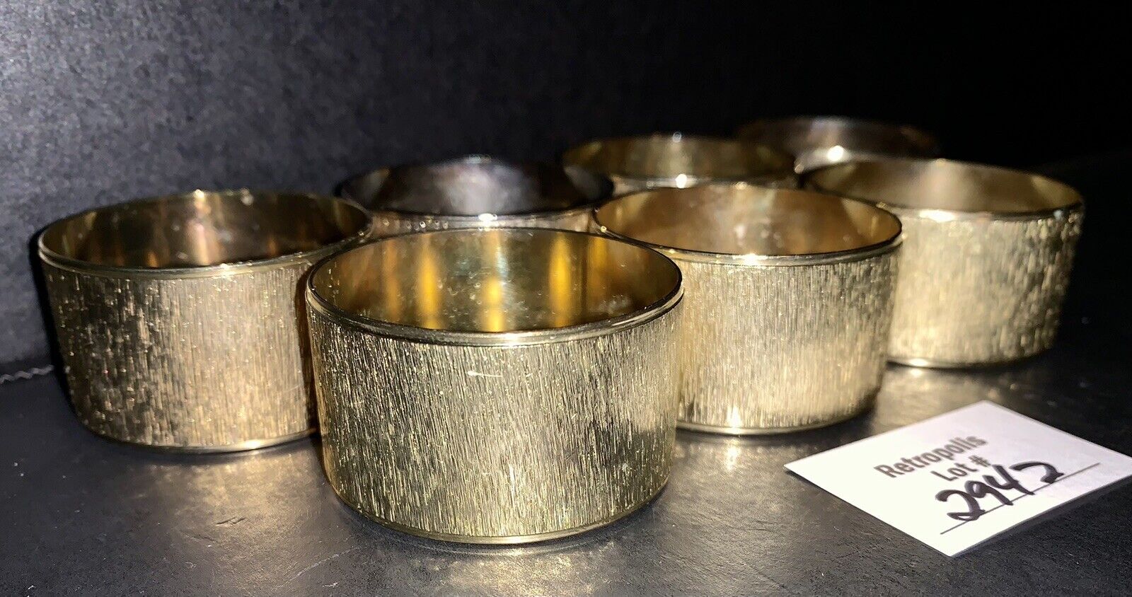 7 Vintage Brushed Brass Textured Round Napkin Rings