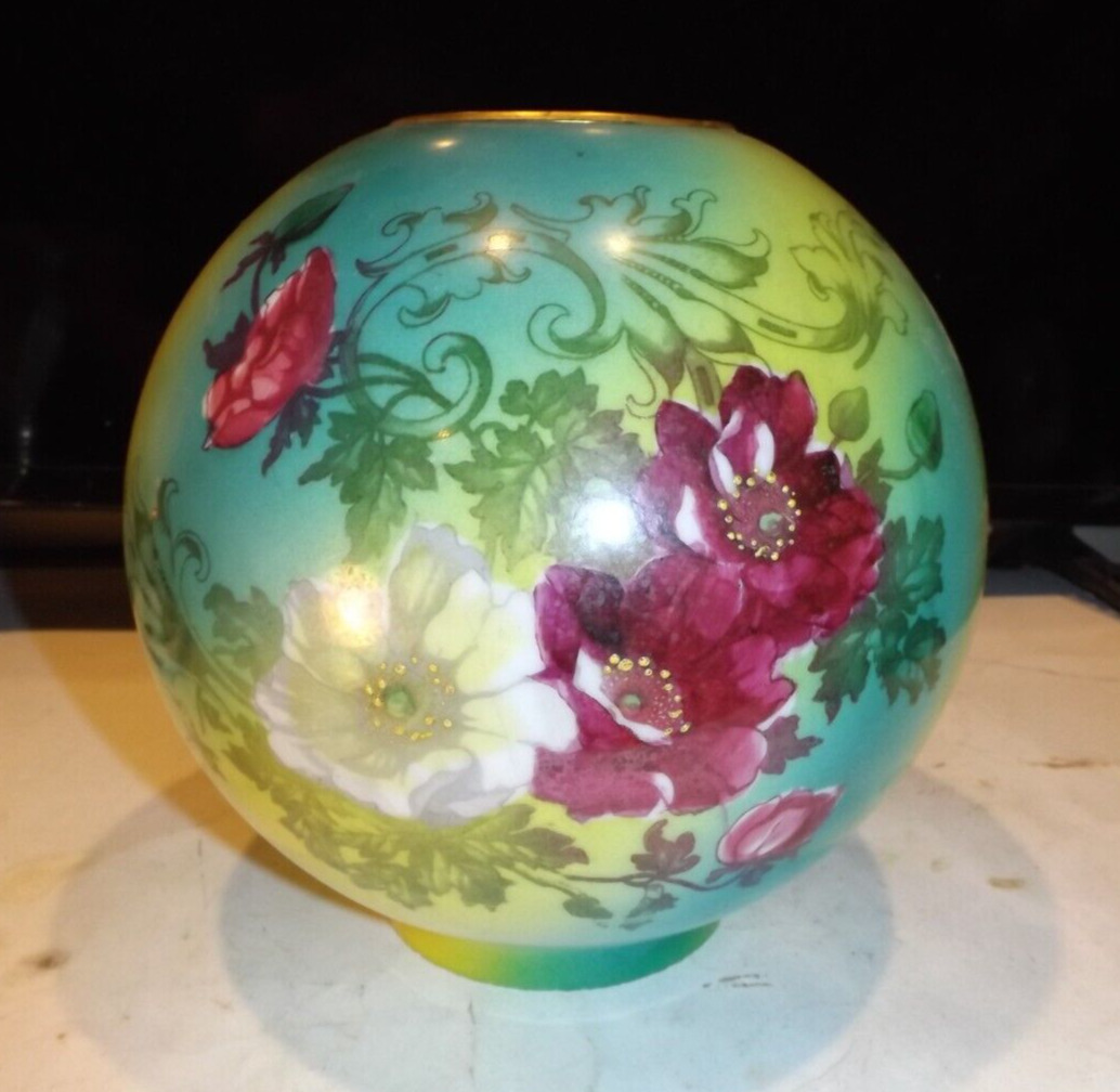Antique 1800s Victorian Oil/Kerosene Lamp Ball Shade GWTW/Banquet Roses Great