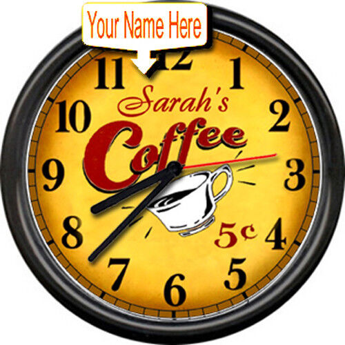 Personalized Java Espresso Retro Vintage Art Coffee Shop Diner Sign Wall Clock