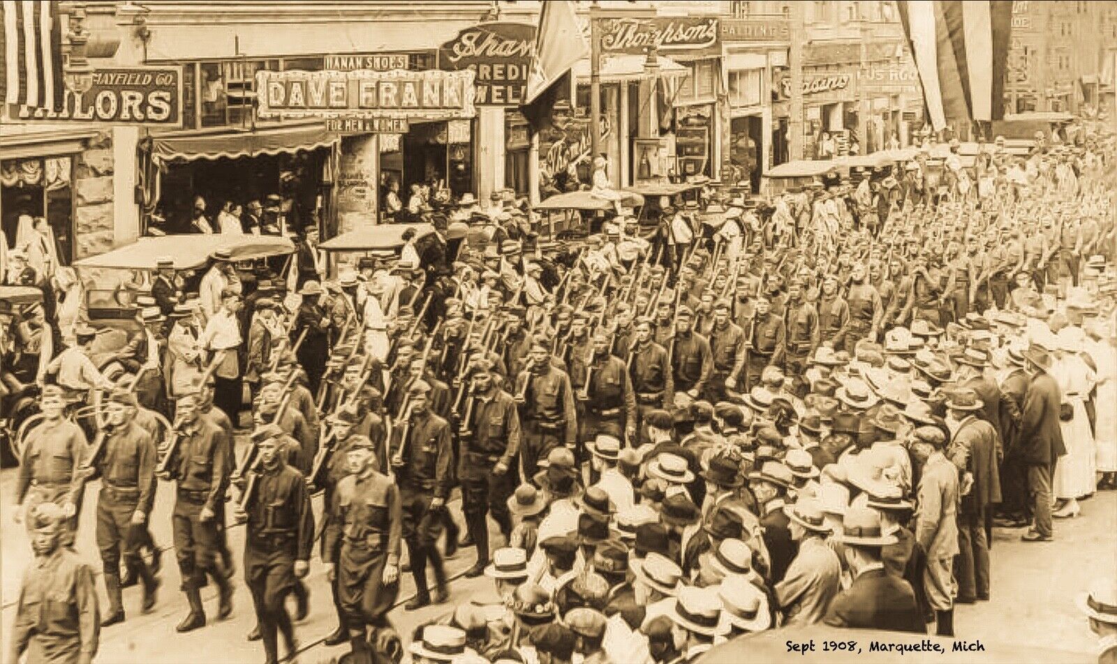 RPPC Photo Marquette, Michigan, 1908 World War 1 Soldiers