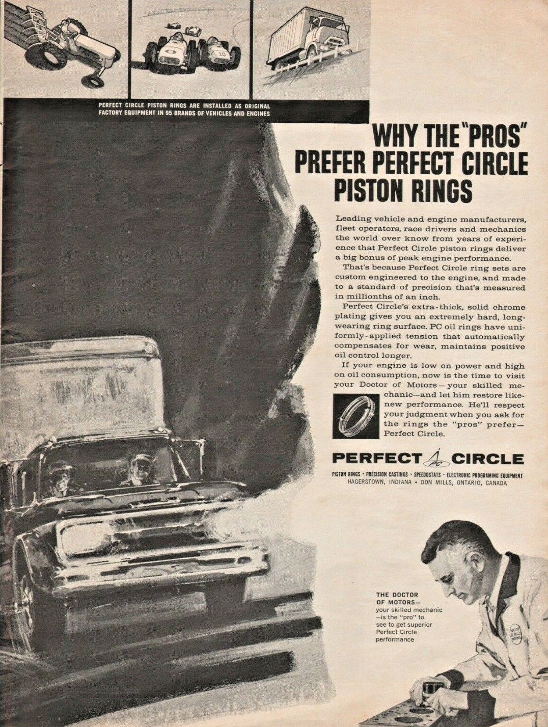 1962 Perfect Circle Piston Rings Hagerstown Indiana - Vintage Automobile Ad