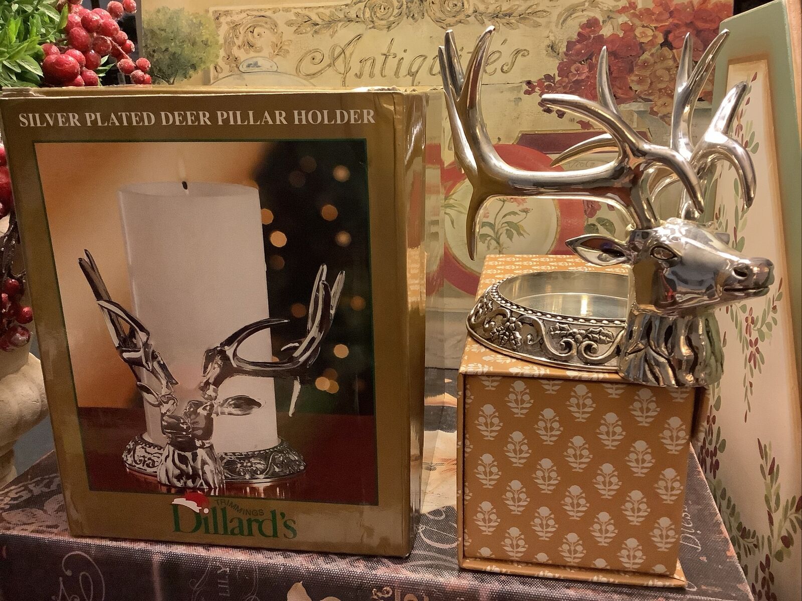 Dillard’s Department Store~Silver Plated Deer Pillar Holder~Heavy/Quality~4.25x5
