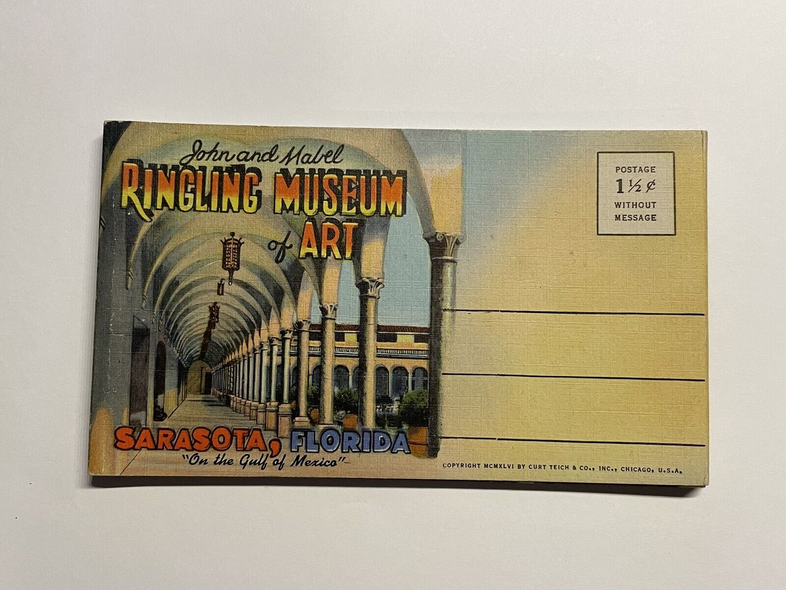 John and Mabel Ringling Museum of Art-Linen Postcard Book Curt Teich 12 Cards