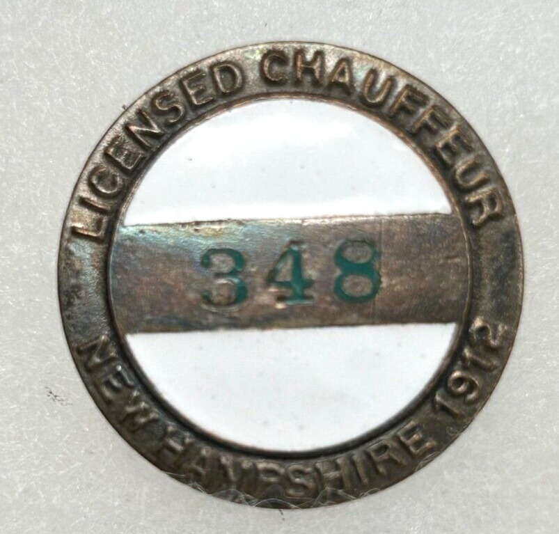 1912 NEW HAMPSHIRE CHAUFFEUR / DRIVER BADGE #348