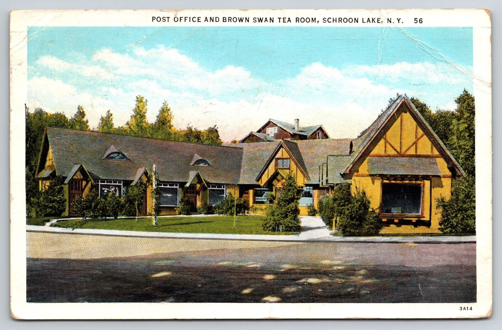 Post Office & Brown Swan Tea Room, Schroon Lake, New York c1934 Postcard S3401