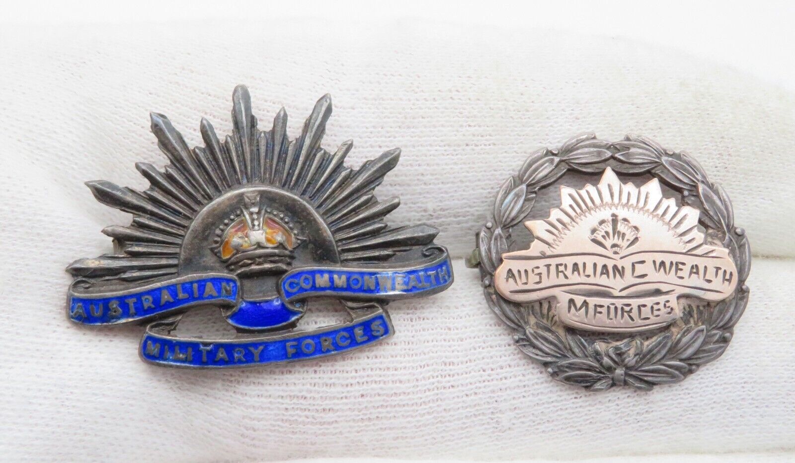 2 Vintage Sterling Silver WWII Australian Commonwealth Forces Sweetheart Brooch