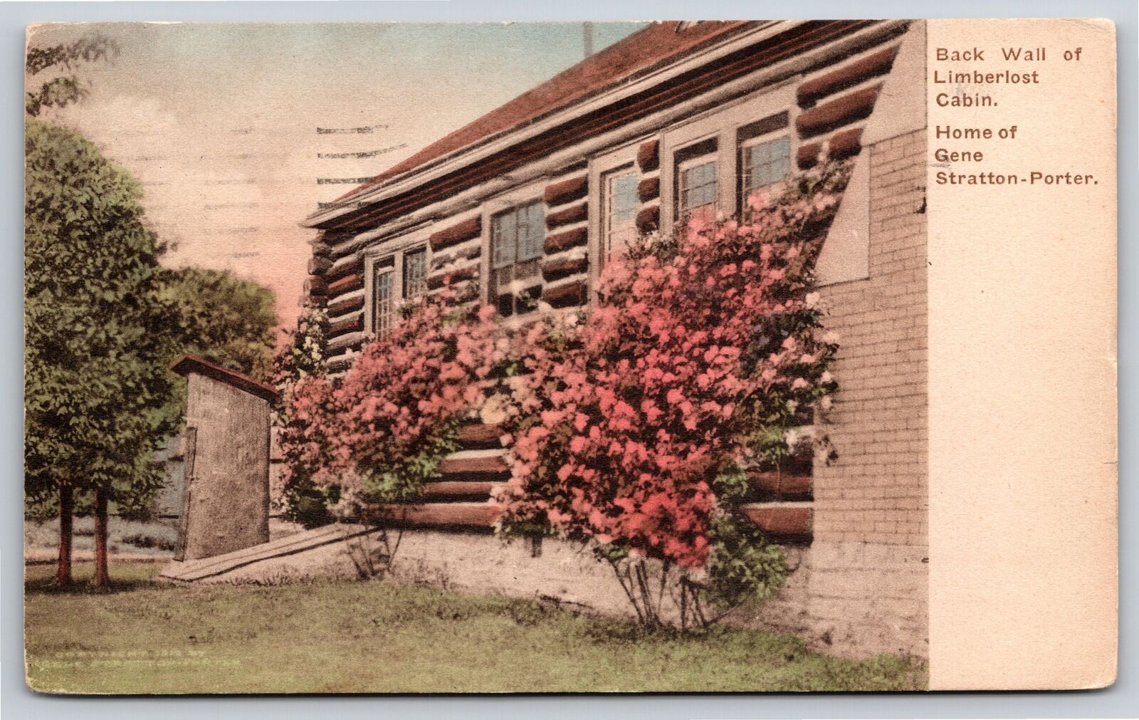 Hand-Colored~Back Wall Limberlost Cabin Muncie Indiana~Vintage Postcard