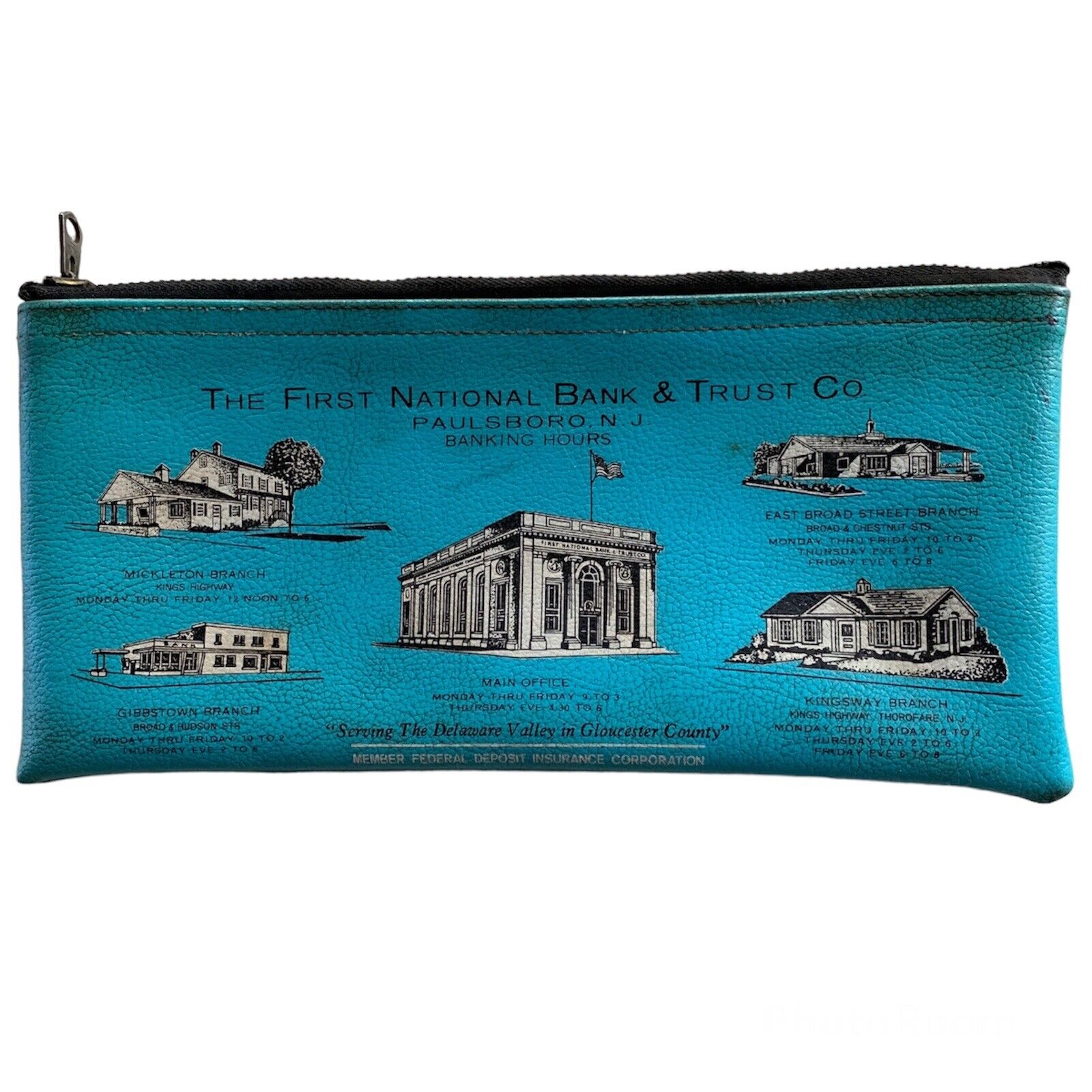 Vintage A Rifkin Deposit Bag Turquoise Paulsboro NJ First National Bank & Trust