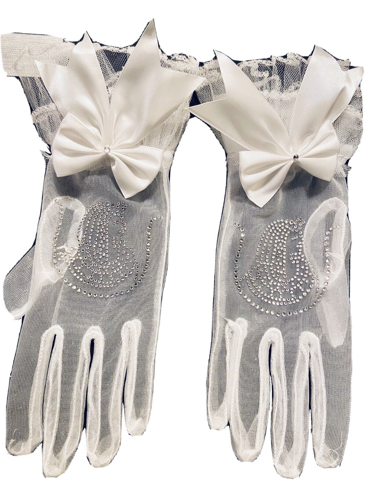  Mason DOI Ladies Auxiliary OES Eastern Star Chiffon gloves with rhinestone