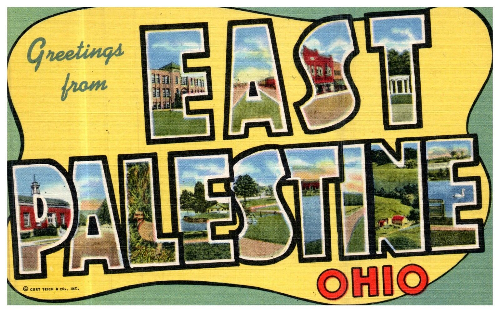 East Palestine Ohio OH Large Letter Greeting 1953 Vintage Linen Postcard-N2-23