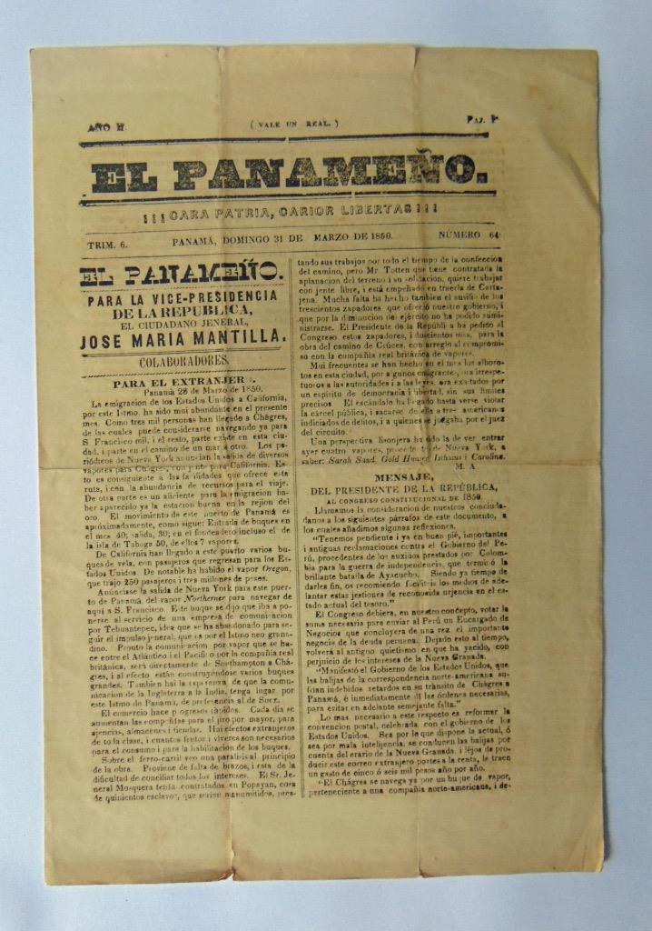 Exceedingly Rare 1850 El Panameño Newspaper Panama,Columbia
