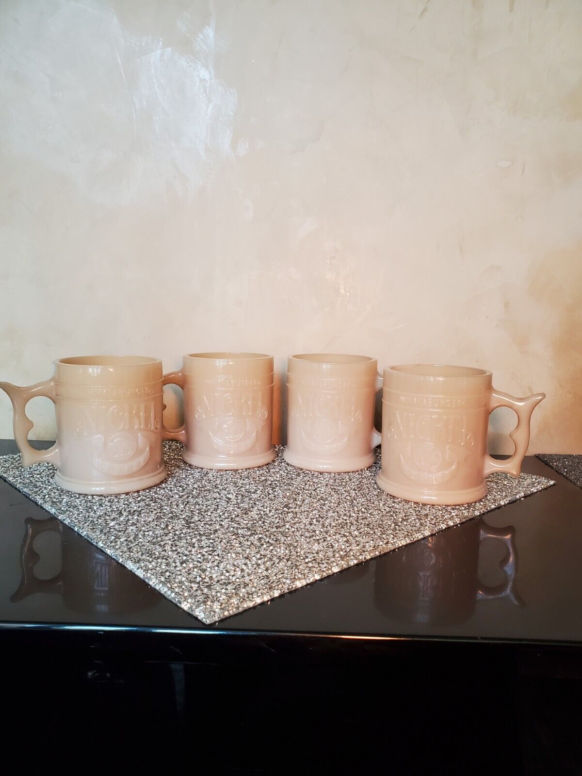 Lot Of 4 VTG Whataburger Buffalo Nickel Coffee Cups Mugs Butterscotch Milk Glass