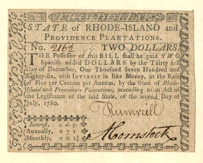 Colonial Currency - FR RI-283 - July 2, 1780 - Paper Money - Paper Money - US - 