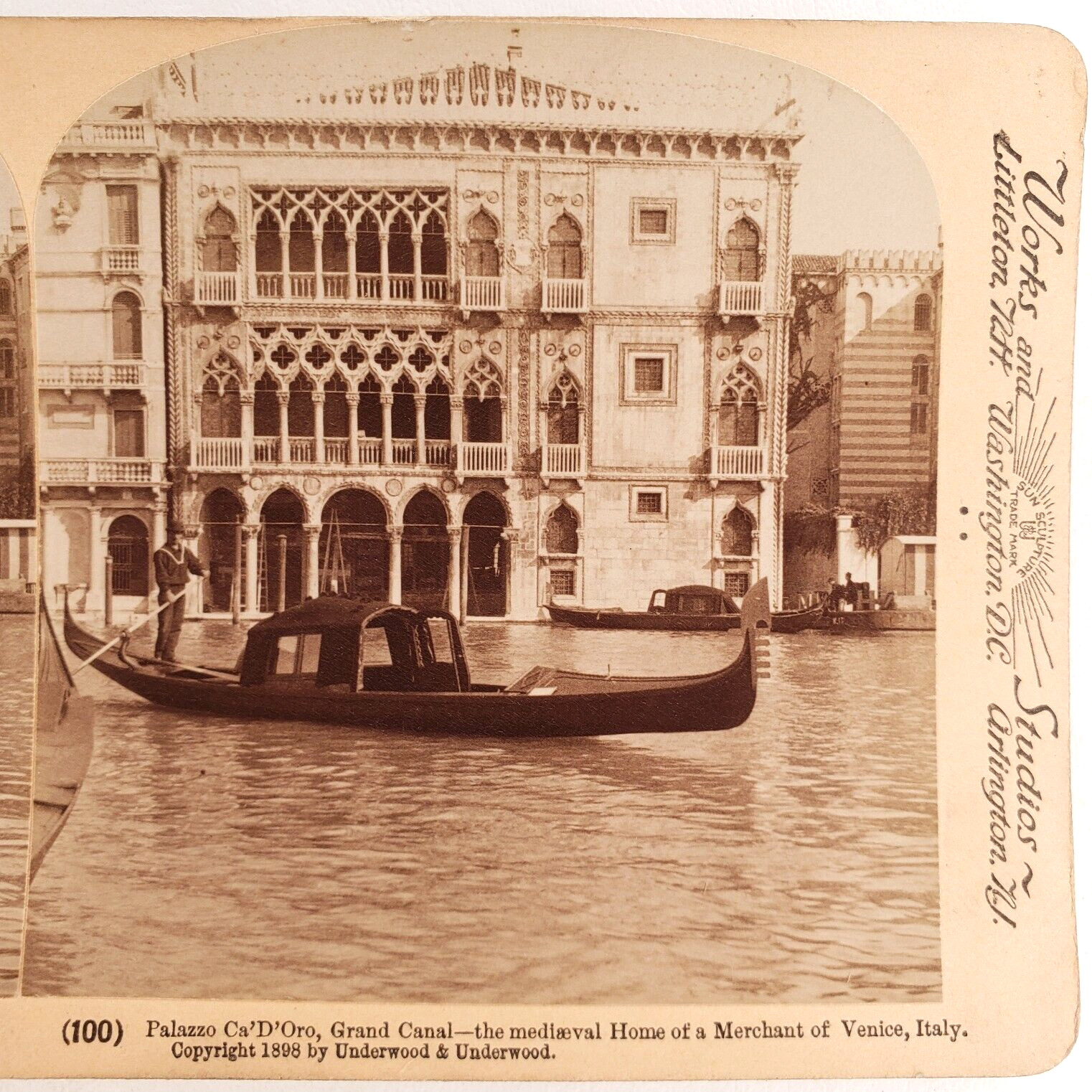 Grand Canal Gondola Venice Stereoview c1898 Italy Ca\' d\' Oro Palace Boat A1589