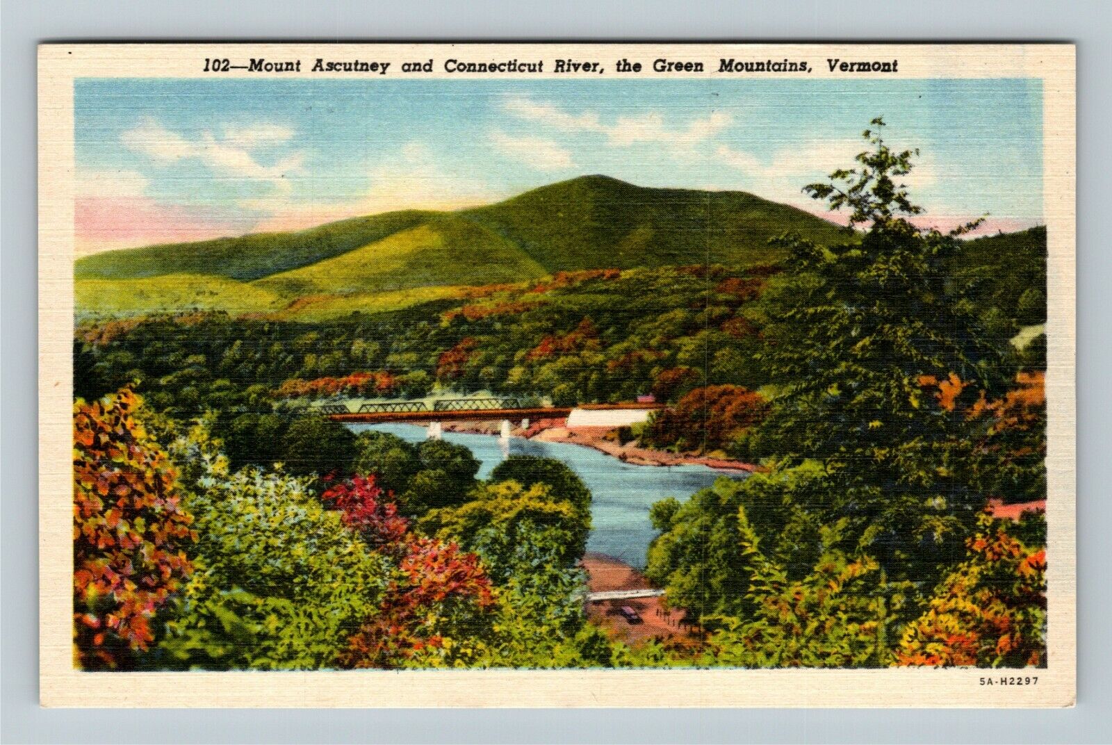 Green Mountains VT-Vermont, Mount Ascutney, Aerial River Vintage Postcard