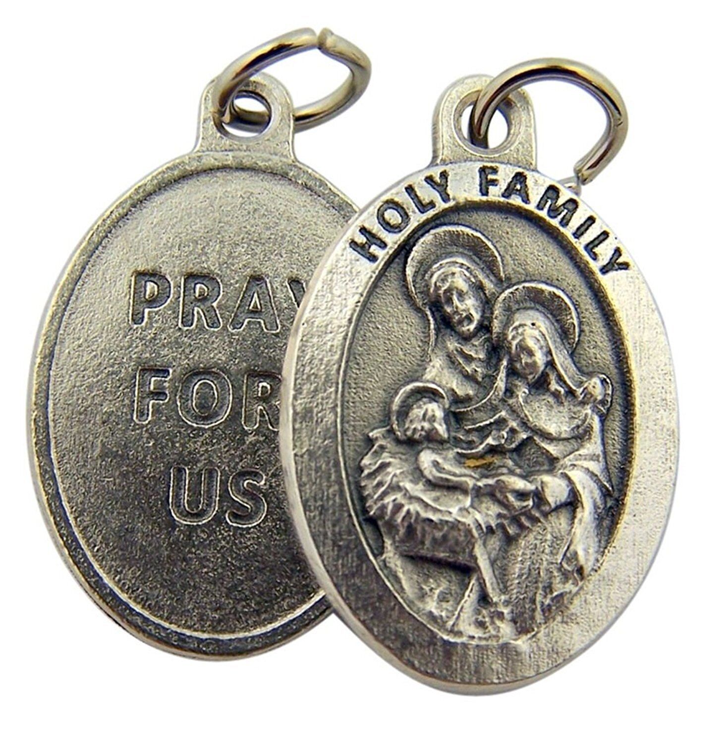 Silver Toned Base The Holy Family Pray for Us Medal Pendant, 1 Inch