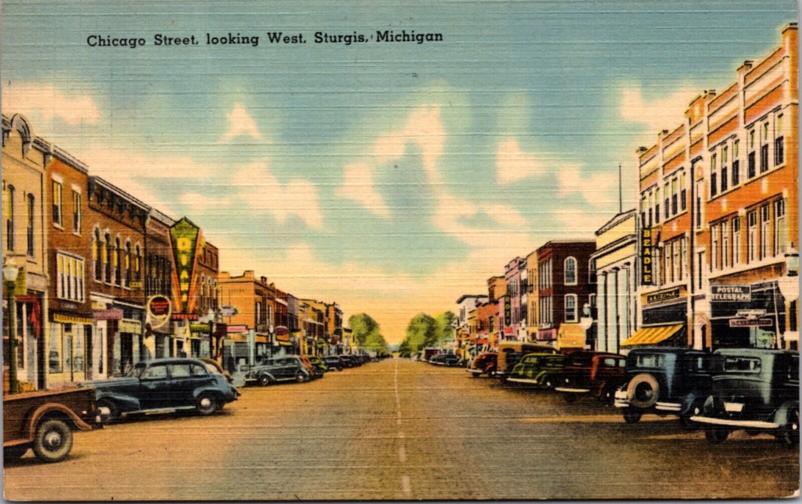 Linen Postcard Chicago Street Looking West in Sturgis, Michigan