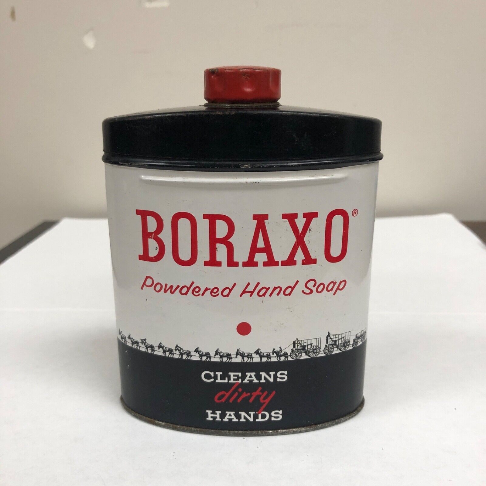VTG Boraxo Powdered Hand Soap Tin Can 8 oz Pacific Coast Borax Co, 20 Mule Team