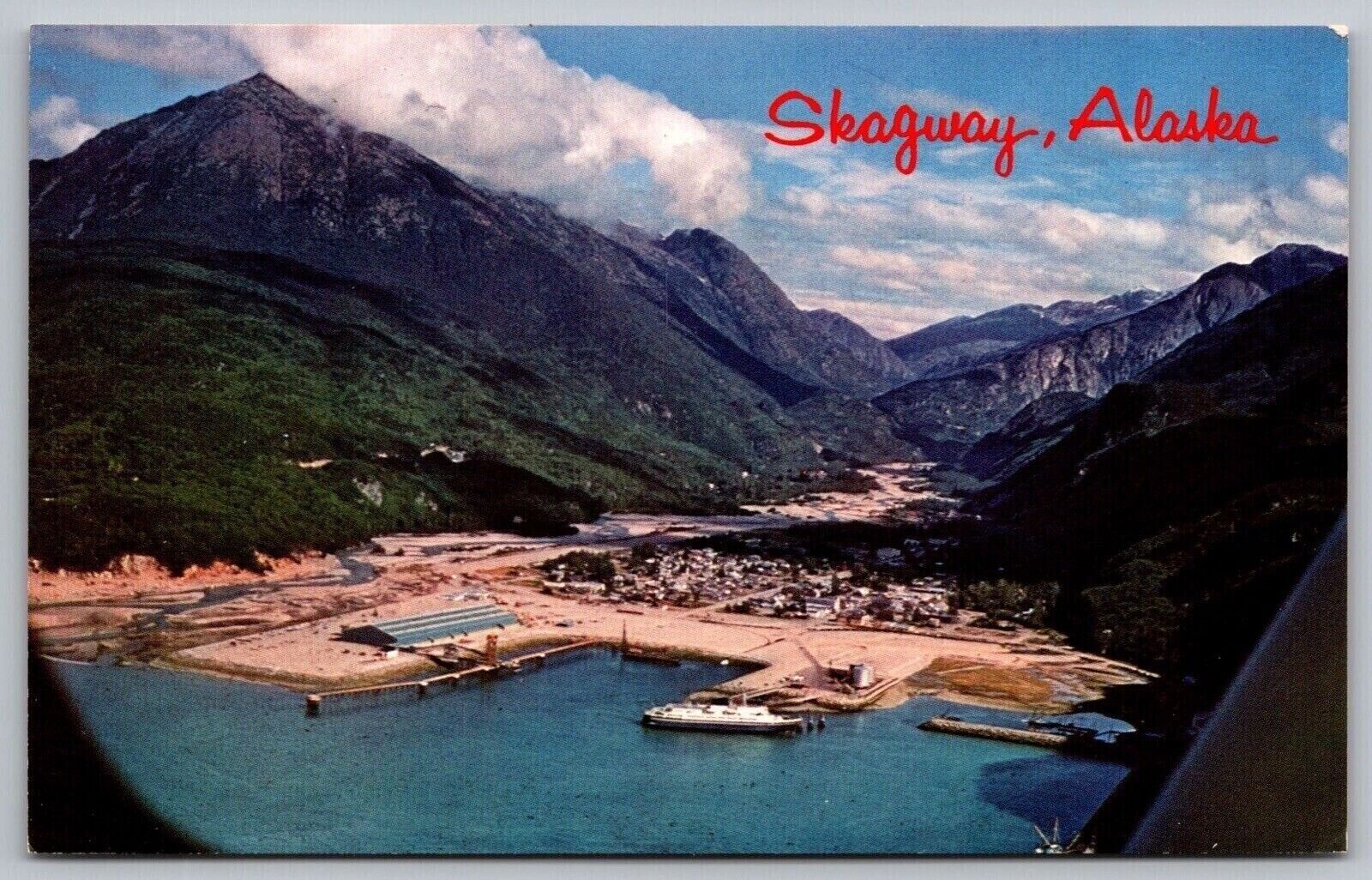 Skagway Alaska Birds Eye View Mountains Boat Dock Pier Waterfront VNG Postcard