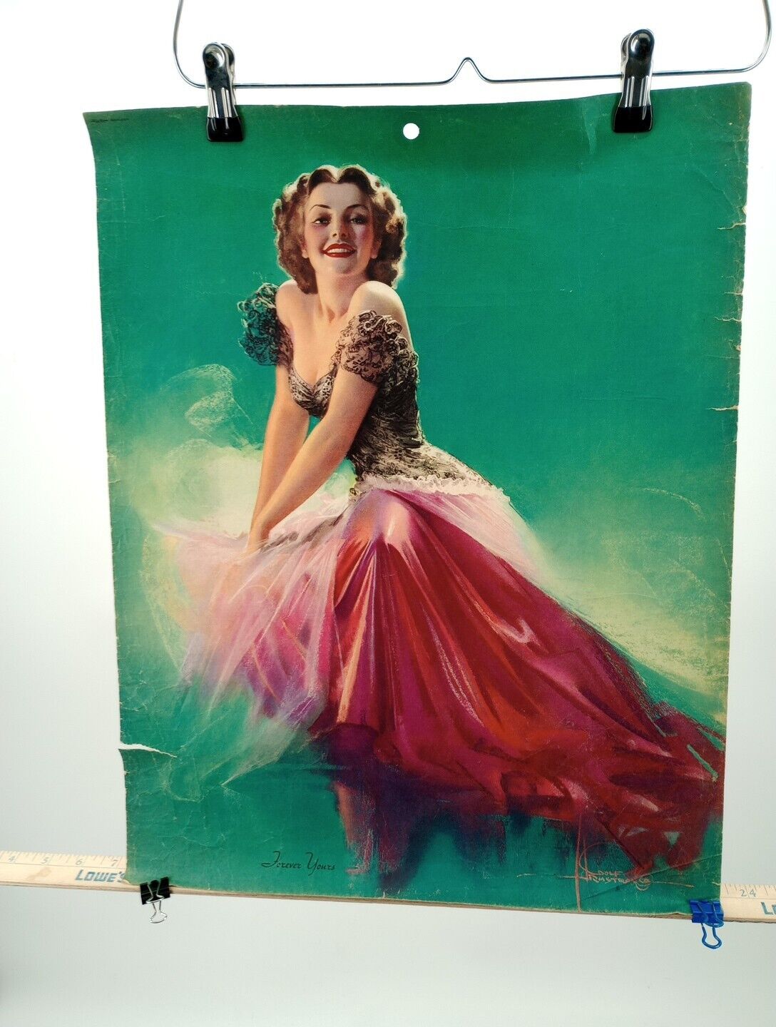 Vtg Rolf Armstrong pin-up Forever Yours Calendar Cover Print 1940s 20 X 15.5 in