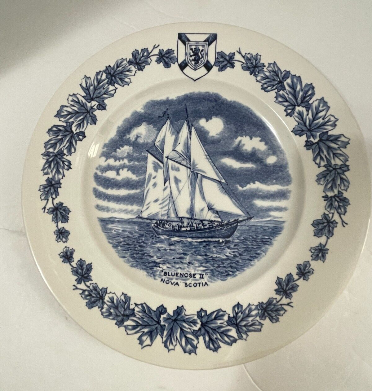 Vintage Burleigh Bluenose II Plate Made In Staffordshire England Blue & White