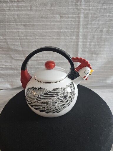 Vintage 1986 Kamenstein rooster Hen enameled  tea Bird kettle pot used Perfect