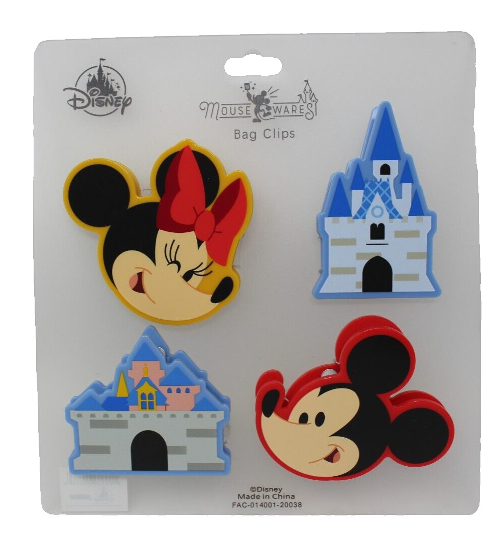 Disney Parks Bag Chip Clip Large Mickey Minnie Castle 4 Pc Set Mousewares