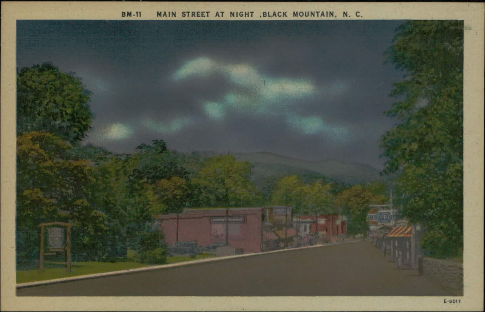 Postcard: MAIN STREET AT NIGHT ,BLACK MOUNTAIN, N. C.