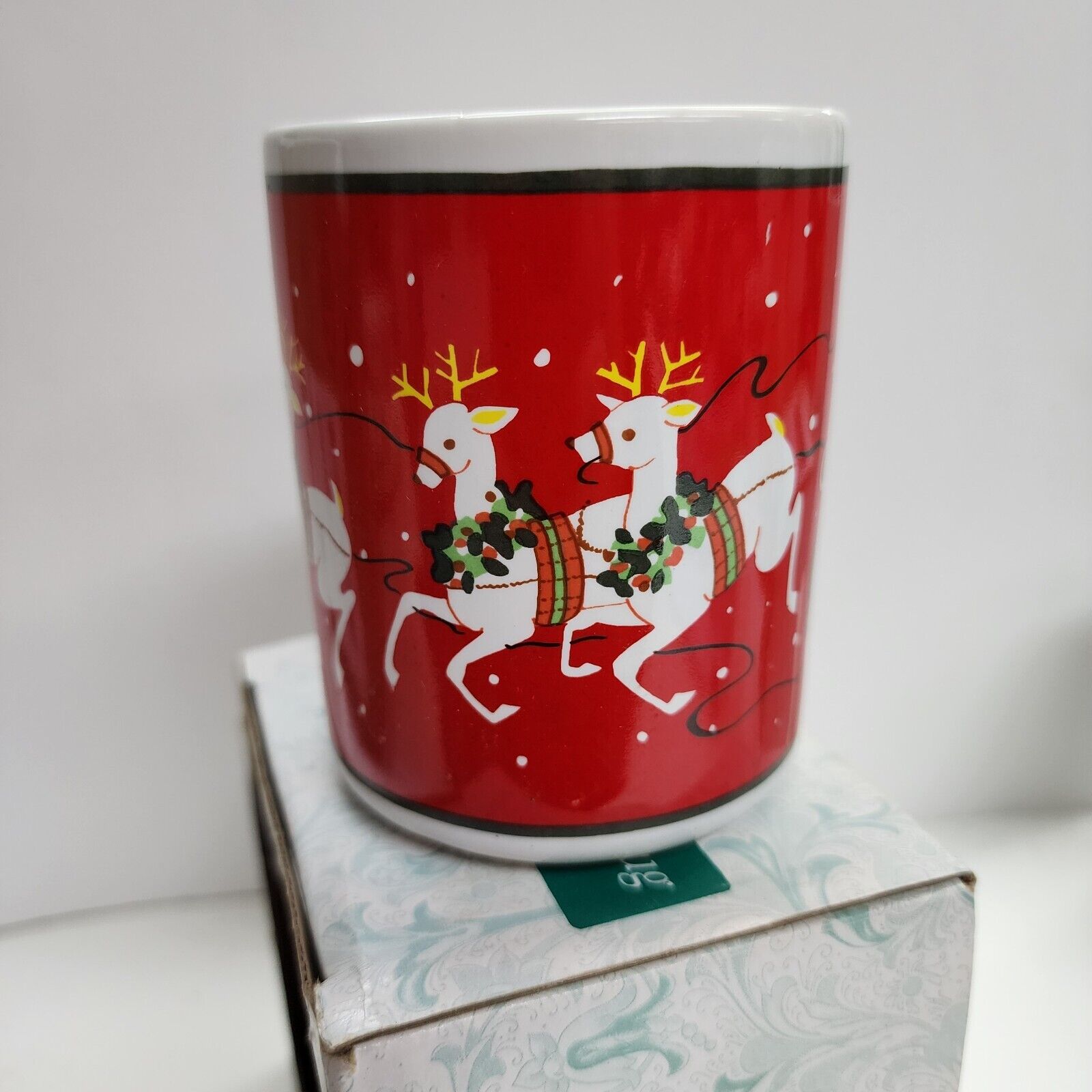 Enesco Ceramic Christmas Coffee Mug,  10 oz  Red With Santa And Reindeer