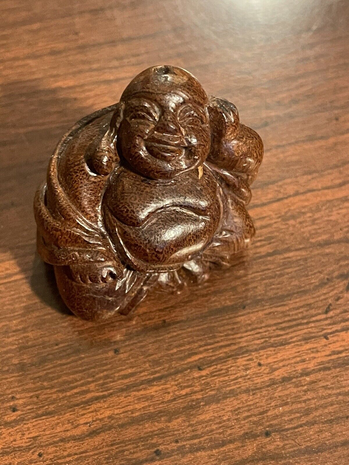 hardwood sculpture vintage Smiling Buddha