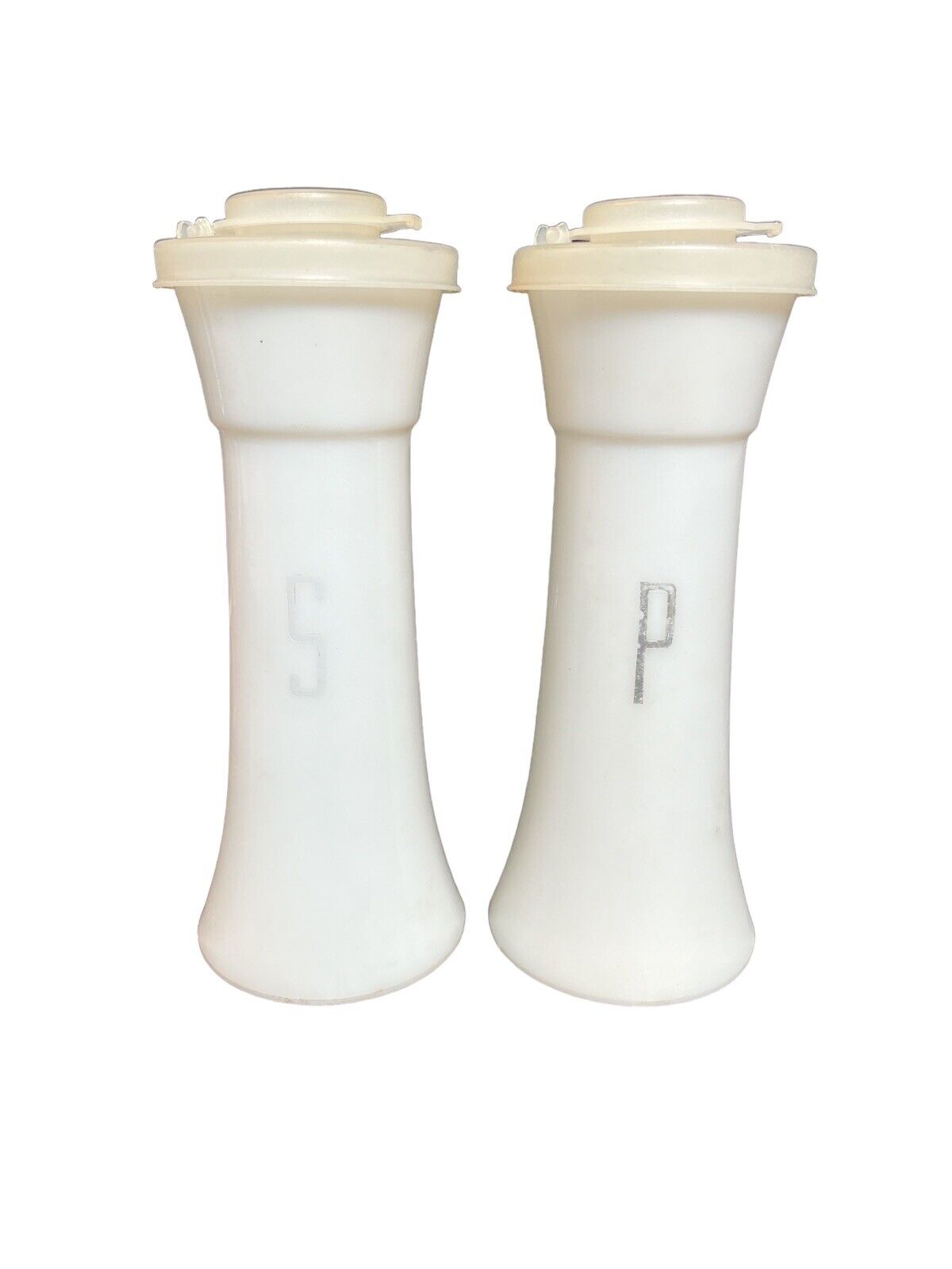Vintage Tupperware 831 Salt Pepper Shakers 4” White Mini Hourglass