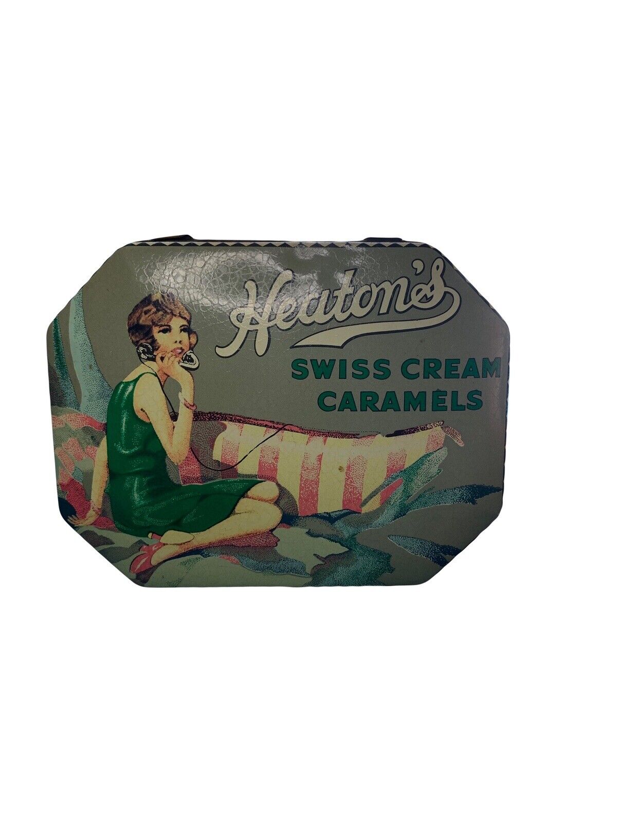 Vintage Heaton\'s Swiss Cream Caramels Tin Flapper Girl Made In England
