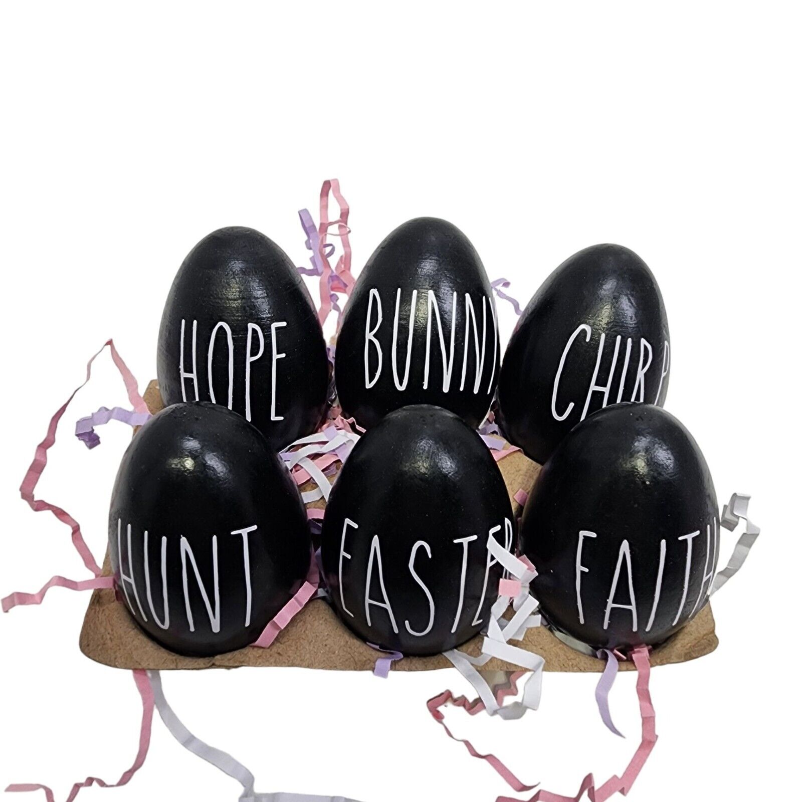 6 Wooden Easter Eggs Vinyl Lettering Black Hunt Easter Faith Hop Bunny Chirp