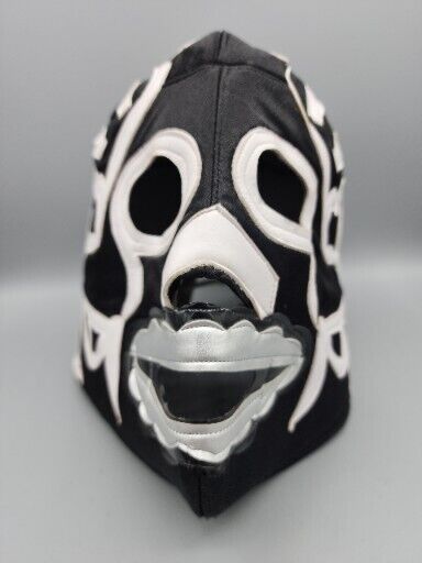 Mexican Wrestling Mask Black & White with Back Straps Adult Size Made in MX