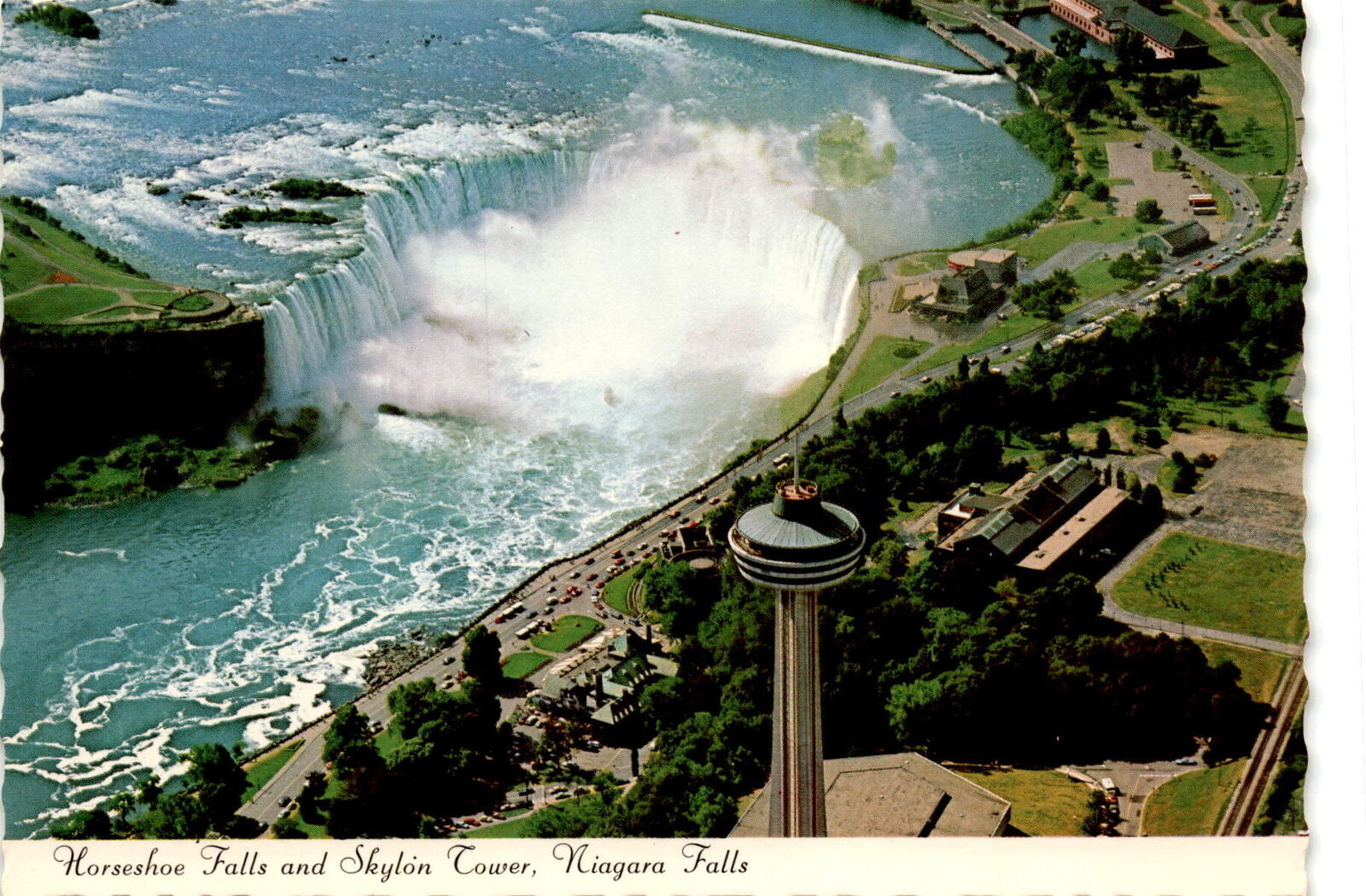 Postcard, aerial photograph, Horseshoe Falls, Skylon Tower, Niagara Postcard