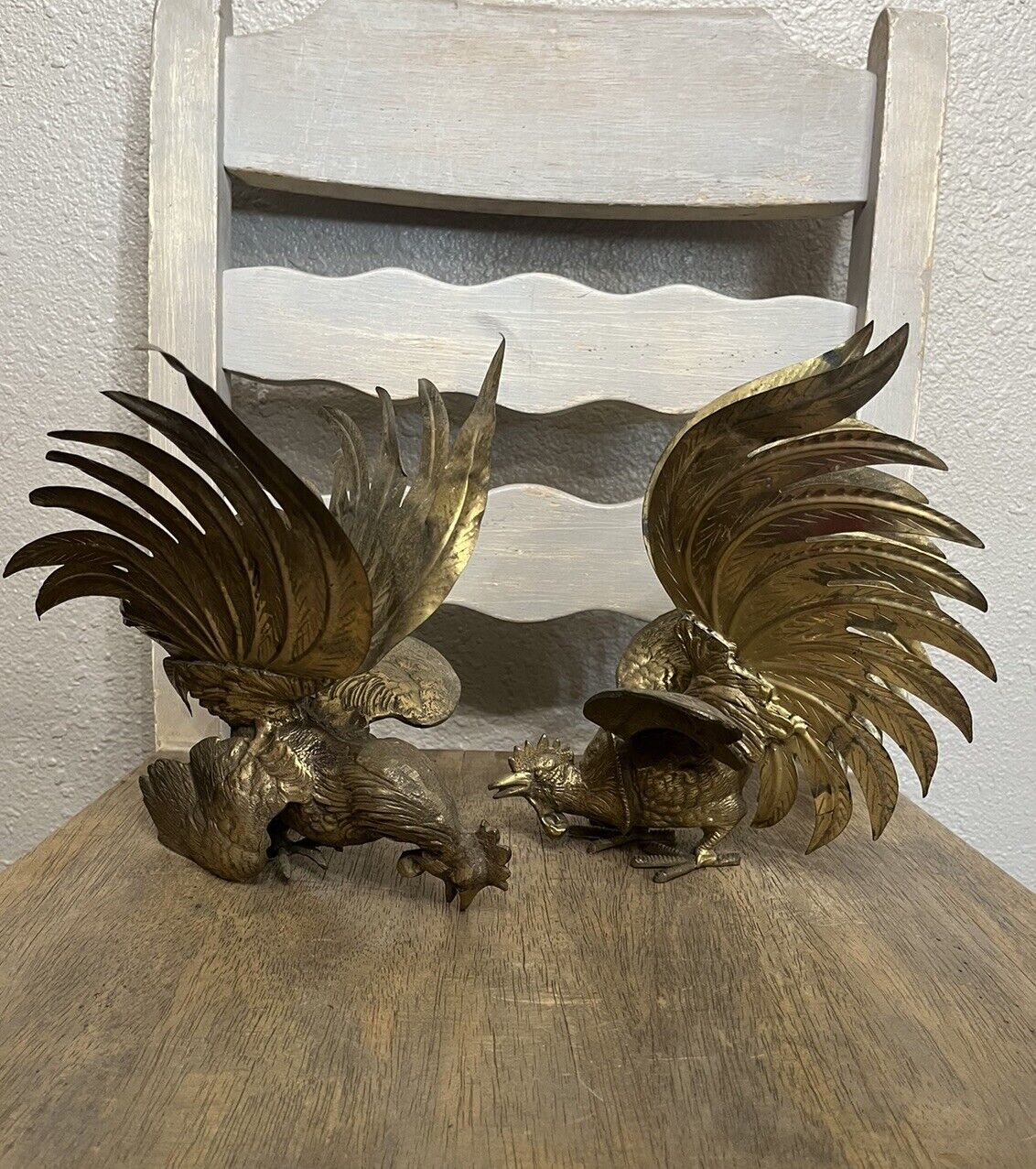 Vintage Brass Fighting Cock Rooster Sculpture Figure Statue