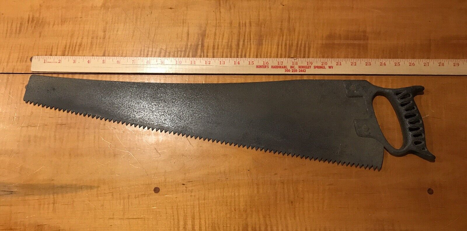 Antique Ice Saw 27’’ Inch Blade Cast Iron Handle Early Primitive Dead Straight