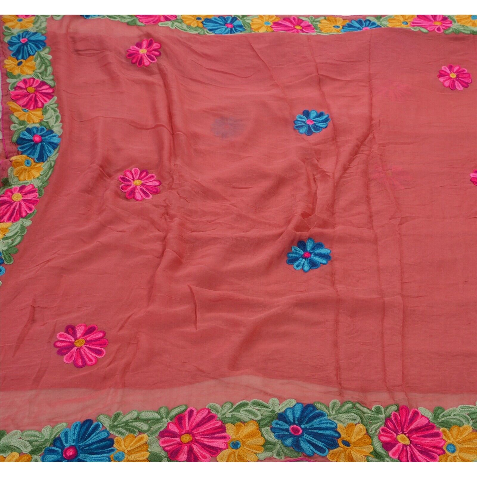 Sanskriti Vintage Pink Sarees Blend Georgette Hand Embroider Fabric Premium Sari