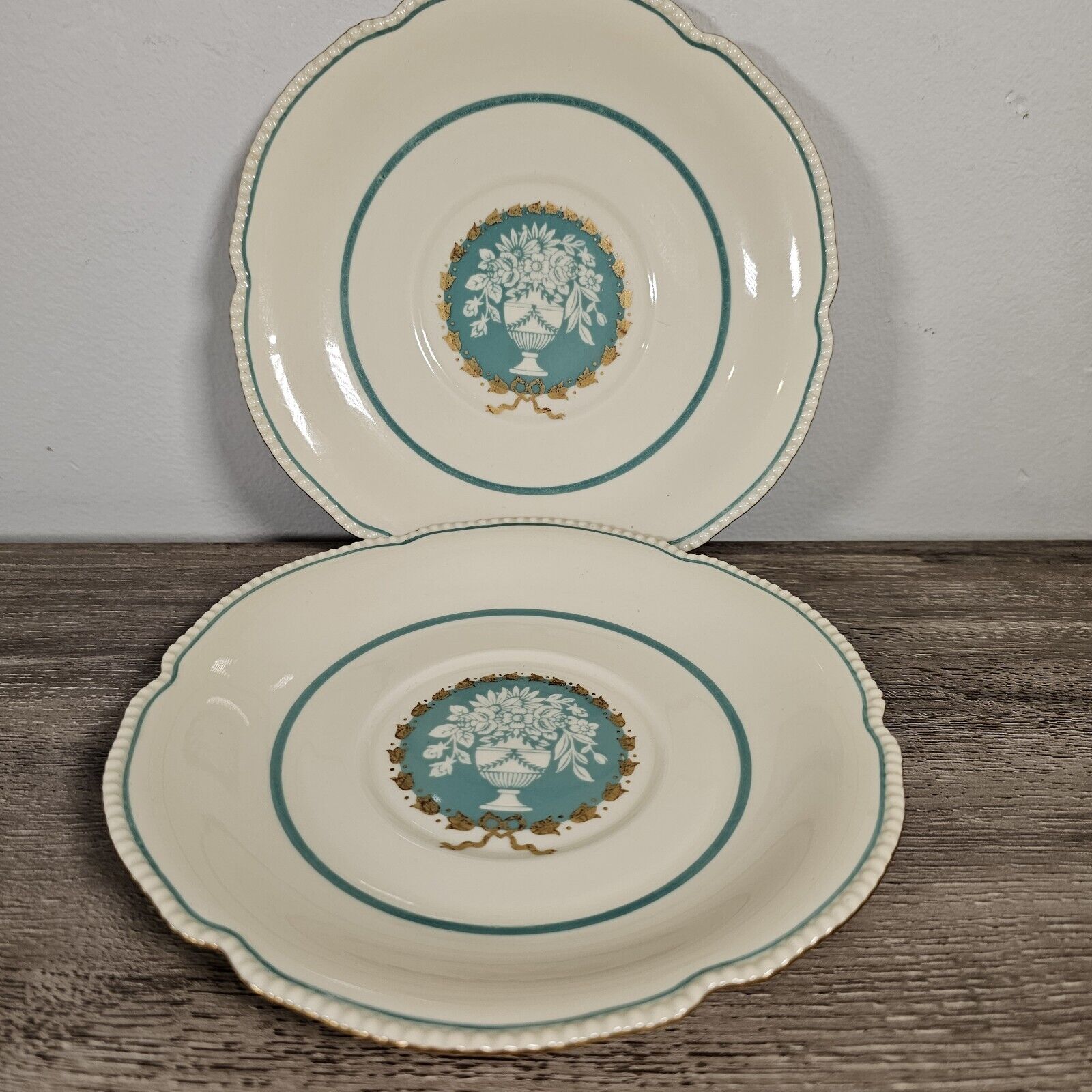 Rosenthal Continental Ivory Classis Teacups Turquoise Center Saucers Set of 2