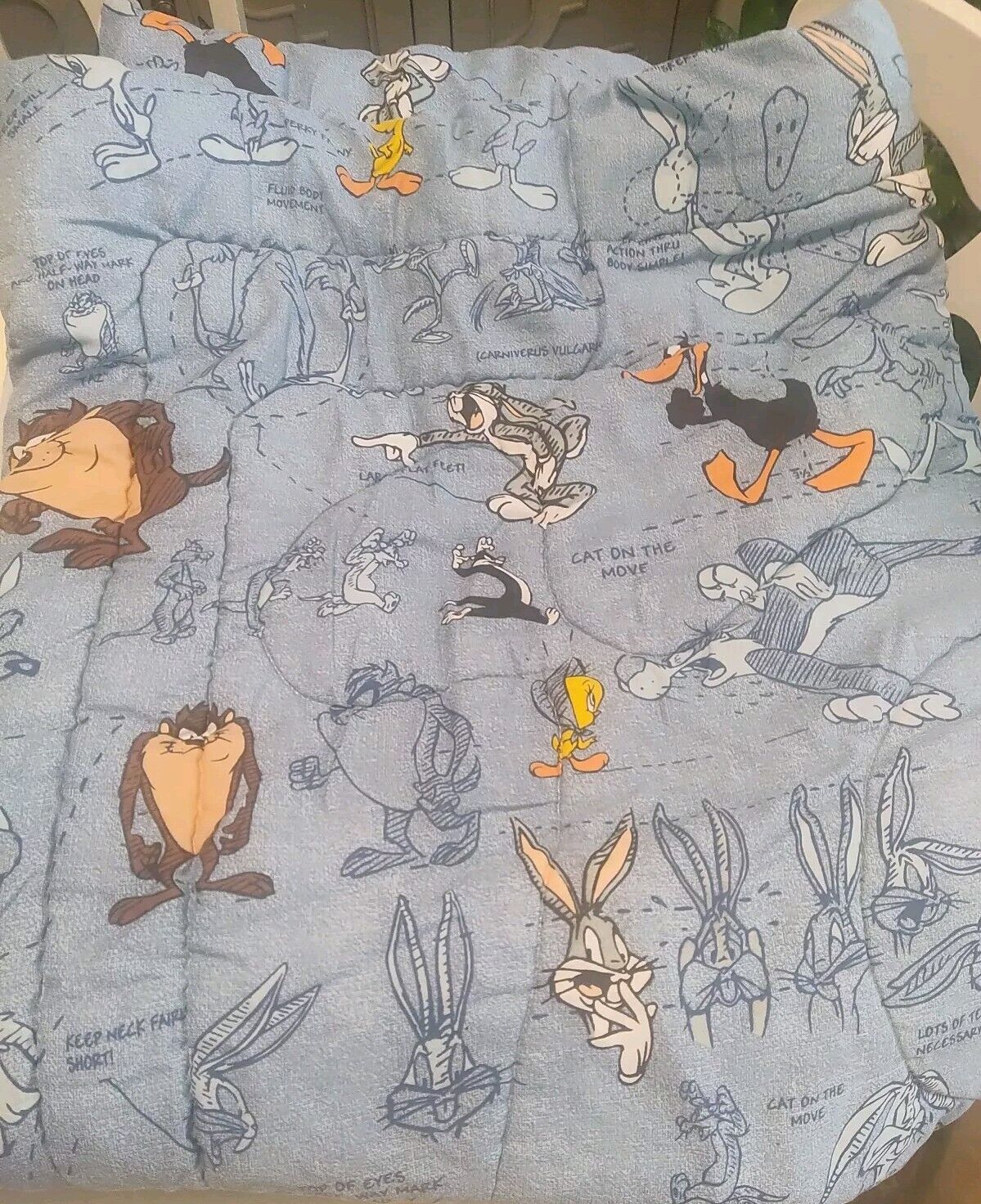 Vintage Looney Tunes TWIN Comforter Taz Buggs Bunny Tweety Daffy Duck 62 X 86