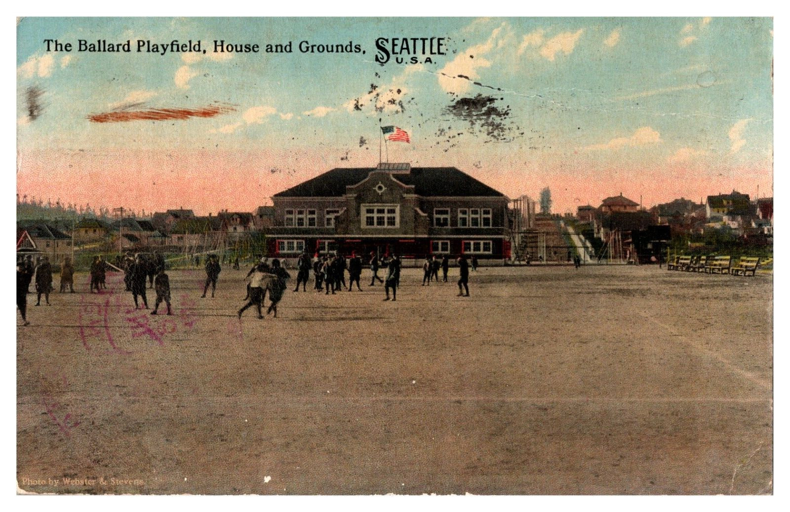 The Ballard Playfield House & Ground Seattle Washington Posted 1918 Postcard