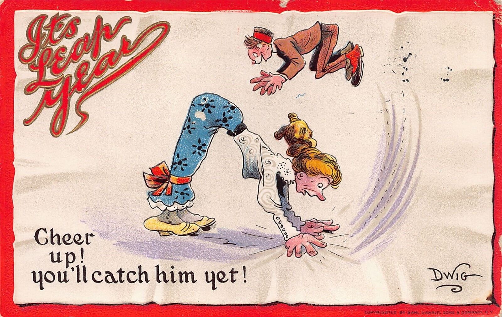 Dwig Comic Postcard It\'s Leap Year You\'ll Catch Him Yet #401 Artist Signed 1912